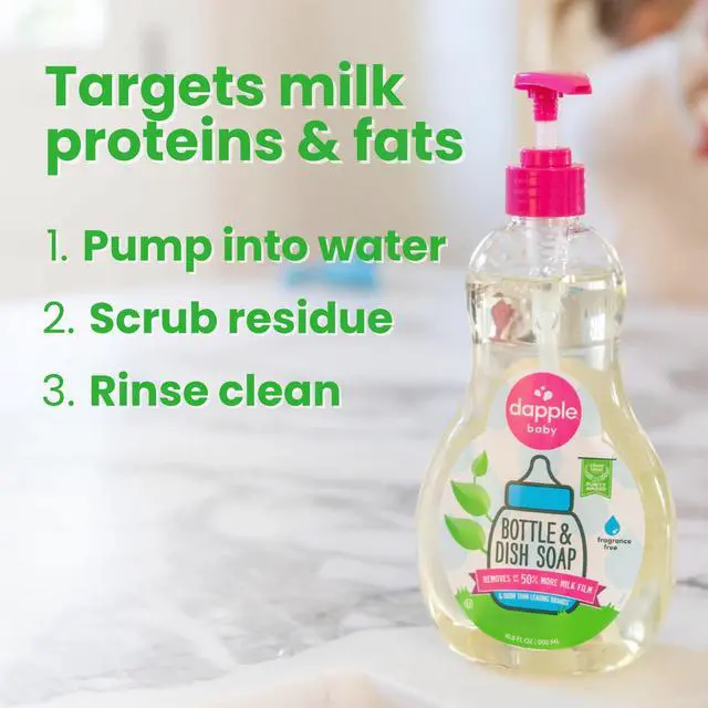 Alt view image 6 of 7 - Baby Fragrance Free Bottle & Dish Soap - (3 Pack) 16.9 fl oz - Cleans Baby Bottles, Sippy Cups, Pacifiers, Breast Pumps, & More - Gently Removes Milk Film & Odors - Includes 1 Pump