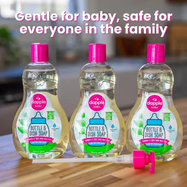 Alt view image 4 of 7 - Baby Fragrance Free Bottle & Dish Soap - (3 Pack) 16.9 fl oz - Cleans Baby Bottles, Sippy Cups, Pacifiers, Breast Pumps, & More - Gently Removes Milk Film & Odors - Includes 1 Pump