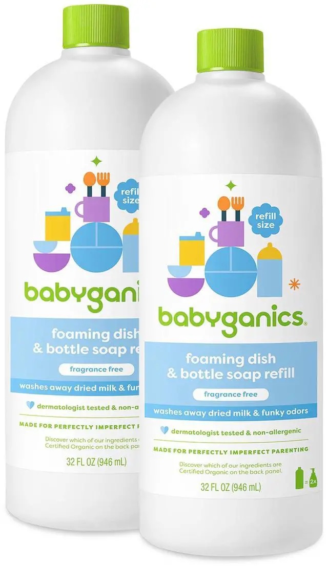 Main image of Foaming Dish & Bottle Soap, Fragrance Free, Removes Dried Milk, 32 Fl Oz (Pack of 2), Packaging May Vary