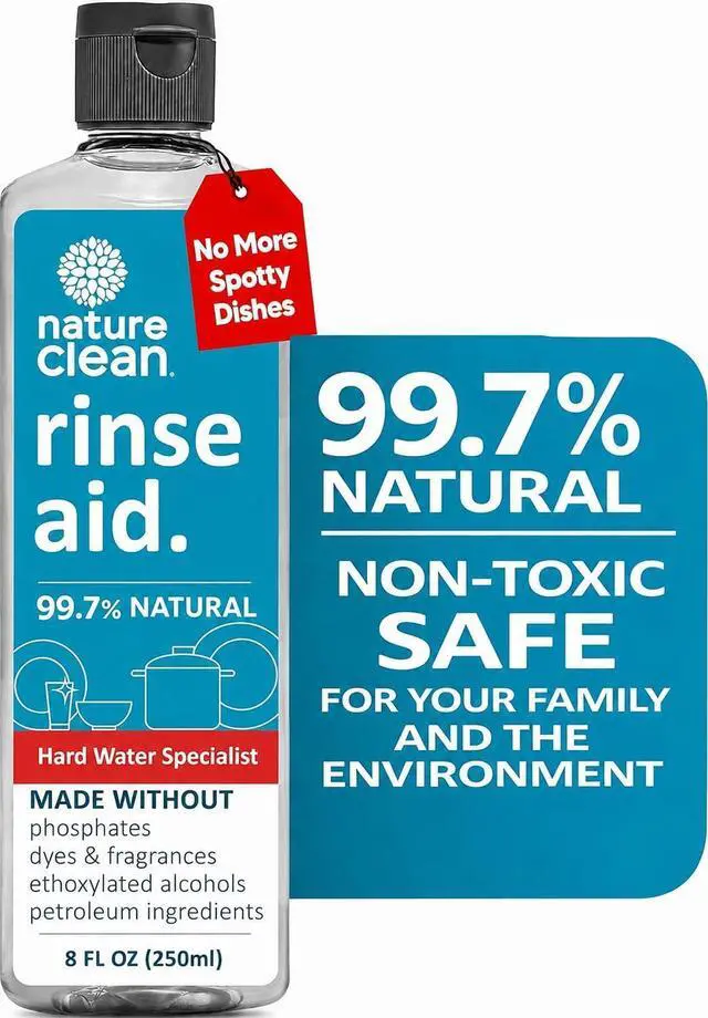 Main image of All Natural Dishwasher Rinse Aid Cleaner, Liquid Dishwasher Rinse Agent Spot-Free Glass & Cutlery in Hard Water, Non-Toxic Dish Washer Drying Agent & Stain Remover, 8 oz/250ml, Pack of 1