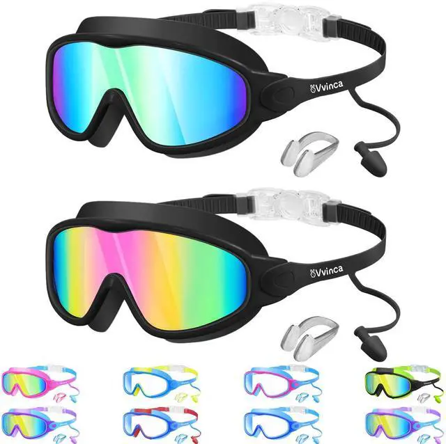 Main image of Swim Goggles, Kids Goggles with Earplugs& Nose Clip Wide View Anti-Fog/UV Swimming Goggles for Age 3-15 Boys Girls