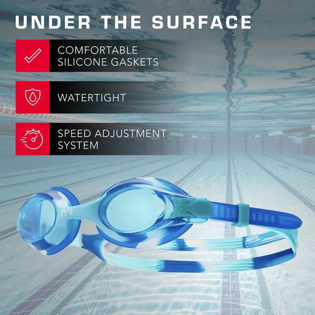Alt view image 3 of 6 - Swimple Tie-Dye Kids' Swim Goggles - Non-Mirrored Swimming Goggles for Competitive Training and Recreation - Anti-Fog, UVA/UVB Protection, Watertight Seal - Blue/Green