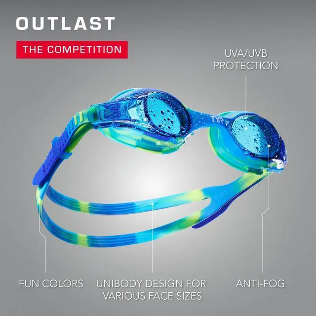 Alt view image 4 of 6 - Swimple Tie-Dye Kids' Swim Goggles - Non-Mirrored Swimming Goggles for Competitive Training and Recreation - Anti-Fog, UVA/UVB Protection, Watertight Seal - Blue/Green