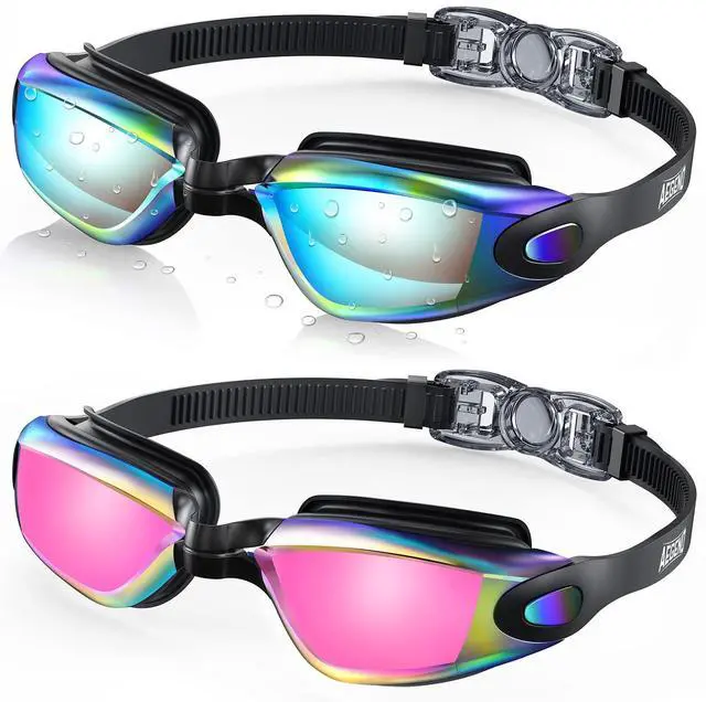 Main image of Swim Goggles 2-Pack, No Leaking Anti-Fog UV Protection Mirrored Swim Glasses for Adult Men Women, Wide View Outdoor