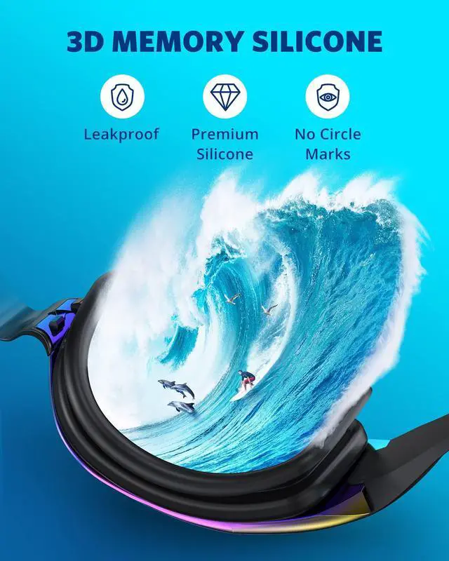 Alt view image 4 of 7 - Swim Goggles 2-Pack, No Leaking Anti-Fog UV Protection Mirrored Swim Glasses for Adult Men Women, Wide View Outdoor