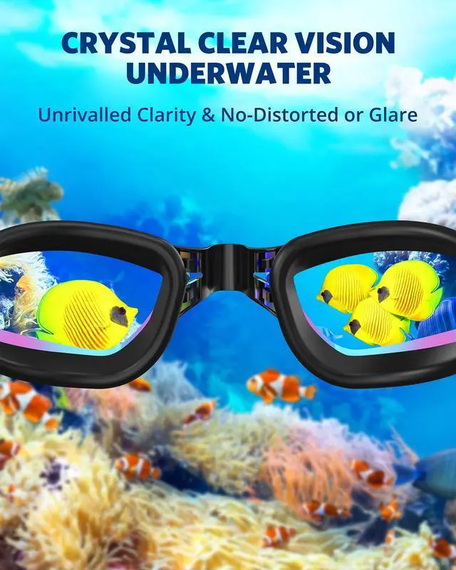 Alt view image 5 of 7 - Swim Goggles 2-Pack, No Leaking Anti-Fog UV Protection Mirrored Swim Glasses for Adult Men Women, Wide View Outdoor