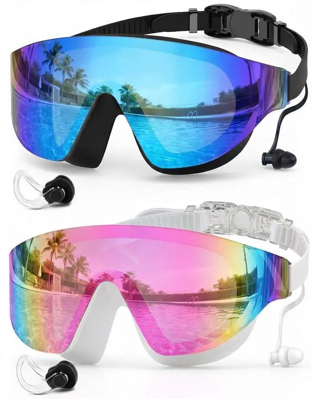 Main image of Swim Goggles 2 Pack, Rimless Wide View Swimming Goggles for Adult, Anti-Fog Anti-UV No Leaking Pool Goggles for Men Women Youth