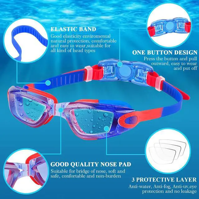 Alt view image 2 of 6 - Kids Swim Goggles, 2 Packs Swimming Goggles for Kids Girls Boys and Child Age 4-16