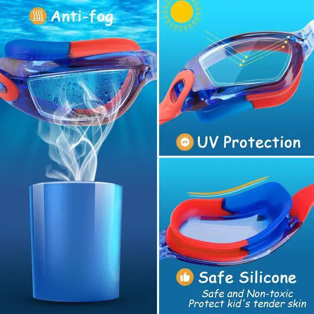 Alt view image 3 of 6 - Kids Swim Goggles, 2 Packs Swimming Goggles for Kids Girls Boys and Child Age 4-16