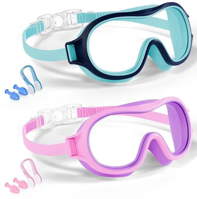 Main image of 2 Pack Swim goggles for Kids 3-15, Anti-Fog Anti-UV Wide Vision Waterproof, No leak Swimming goggles for Boys Girls
