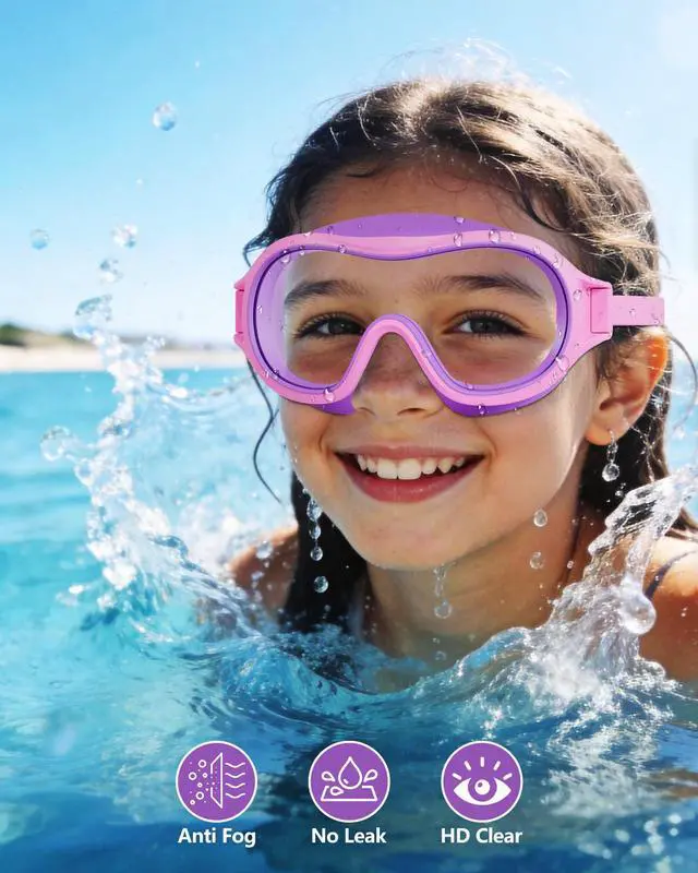Alt view image 2 of 7 - 2 Pack Swim goggles for Kids 3-15, Anti-Fog Anti-UV Wide Vision Waterproof, No leak Swimming goggles for Boys Girls