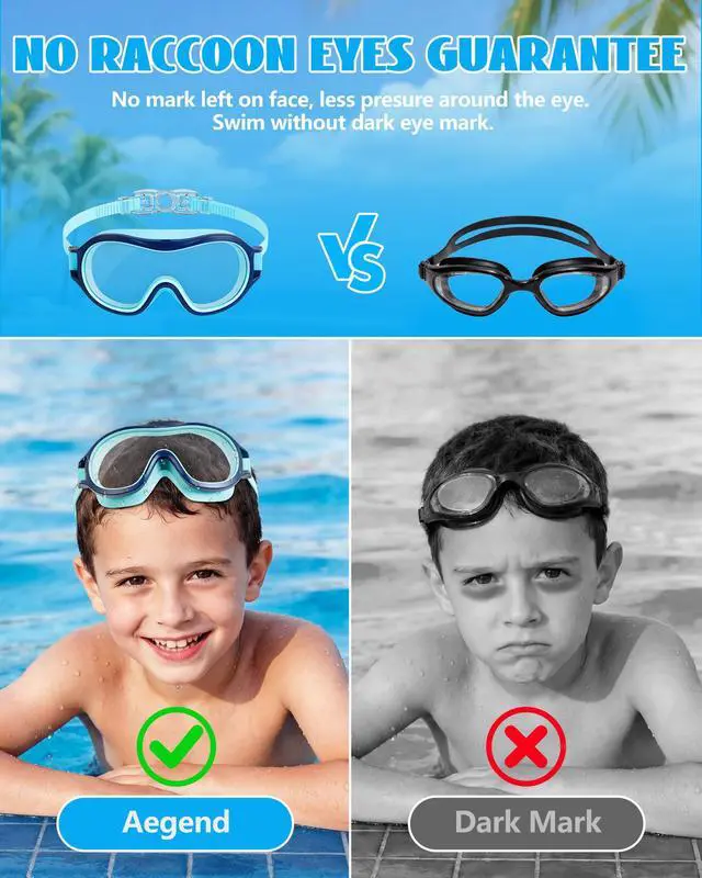 Alt view image 3 of 7 - 2 Pack Swim goggles for Kids 3-15, Anti-Fog Anti-UV Wide Vision Waterproof, No leak Swimming goggles for Boys Girls