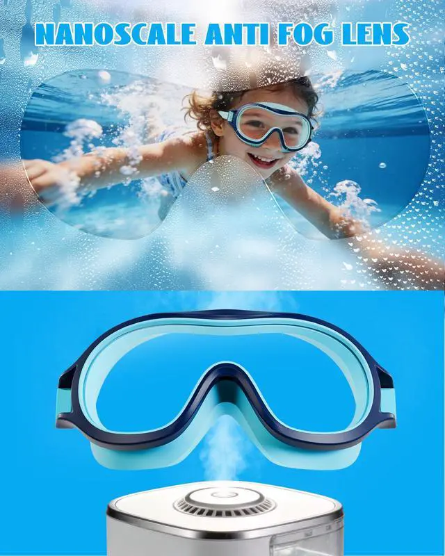 Alt view image 4 of 7 - 2 Pack Swim goggles for Kids 3-15, Anti-Fog Anti-UV Wide Vision Waterproof, No leak Swimming goggles for Boys Girls