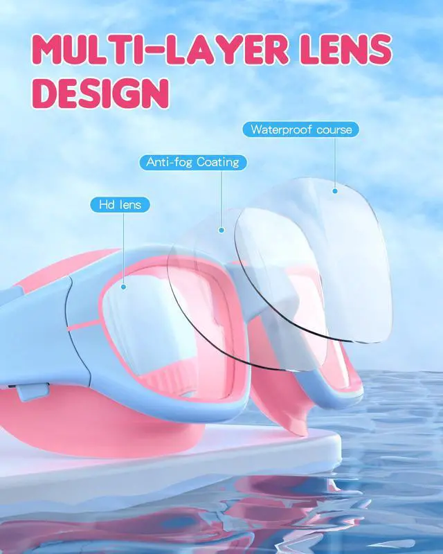 Alt view image 3 of 7 - Kids Swim Goggles,Swimming Goggles for Kids 6-14, Anti-Fog UV Protection Pool Glasses for Boys Girls (Pink/Blue+Clear Lens)