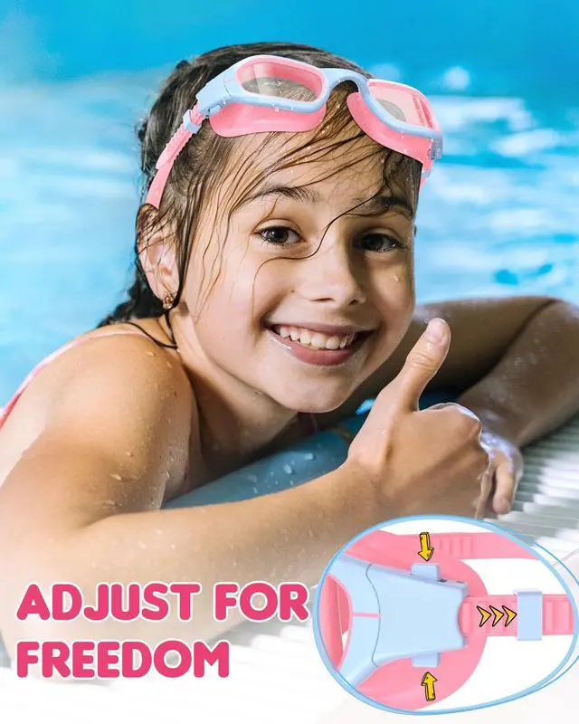 Alt view image 4 of 7 - Kids Swim Goggles,Swimming Goggles for Kids 6-14, Anti-Fog UV Protection Pool Glasses for Boys Girls (Pink/Blue+Clear Lens)