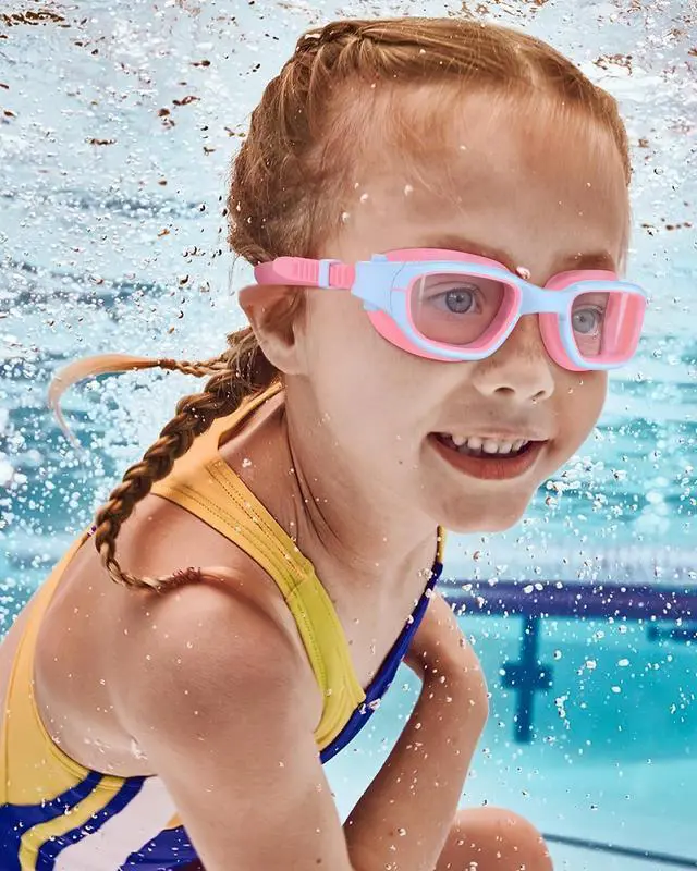 Alt view image 7 of 7 - Kids Swim Goggles,Swimming Goggles for Kids 6-14, Anti-Fog UV Protection Pool Glasses for Boys Girls (Pink/Blue+Clear Lens)