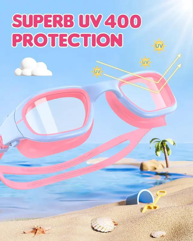 Alt view image 2 of 7 - Kids Swim Goggles,Swimming Goggles for Kids 6-14, Anti-Fog UV Protection Pool Glasses for Boys Girls (Pink/Blue+Clear Lens)