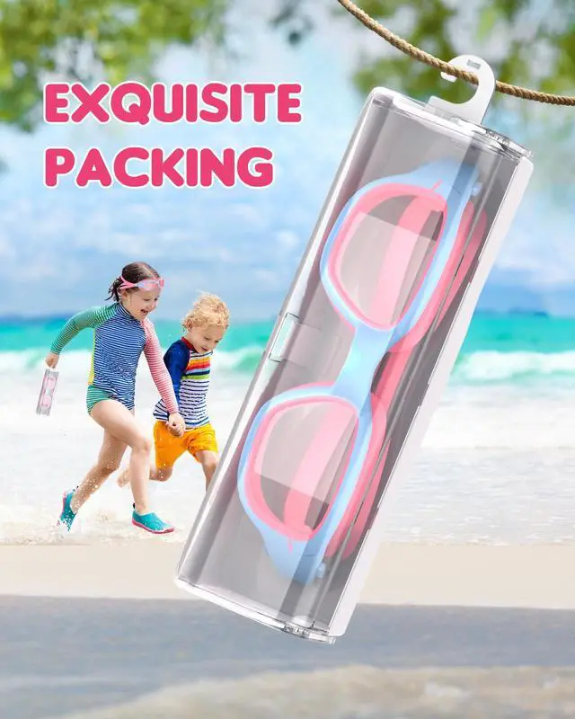 Alt view image 6 of 7 - Kids Swim Goggles,Swimming Goggles for Kids 6-14, Anti-Fog UV Protection Pool Glasses for Boys Girls (Pink/Blue+Clear Lens)