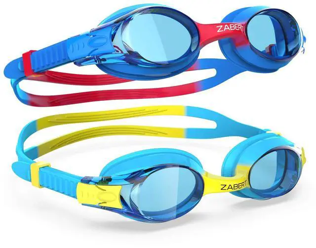 Main image of 2 Pack Kids Swim Goggles, Blue Yellow & Blue Red, UV Protection, Adjustable, Shatterproof