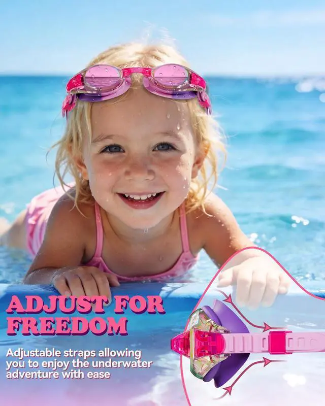 Alt view image 4 of 7 - 2 Pack Kids Goggles, Swimming Goggles for Kids Age 4-16 Boys and Girls Youth, Anti-Fog Pool Goggles, Bright Lavenderish & Crisp Pink