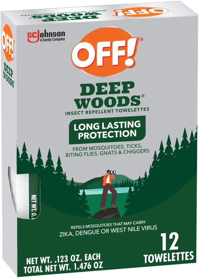 Main image of Deep Woods Insect Repellent Towelettes, Long Lasting Protection from Mosquitoes, Unscented, 12 Count Individually Wrapped Mosquito Repellent Wipes, Travel Size