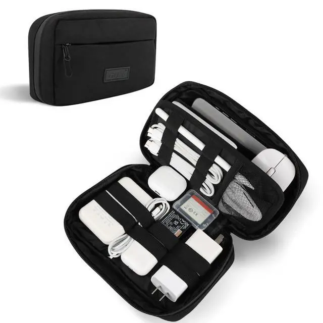 Main image of Cable Organizer Travel Bag, Water Resistant Electronic Accessories Case, All-in-One Tech Storage Pouch for Chargers, Cords, Batteries,Phone, Hard Drive & Power Bank, Black