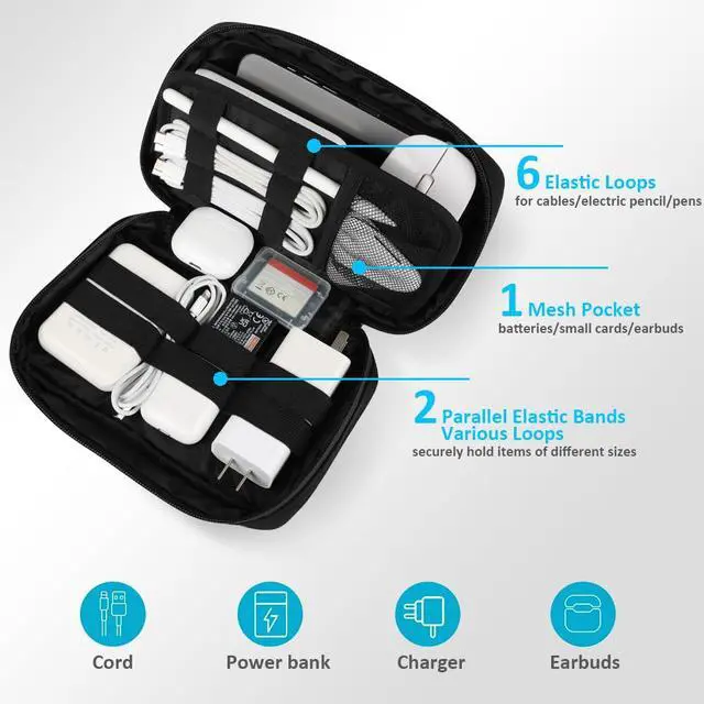 Alt view image 2 of 7 - Cable Organizer Travel Bag, Water Resistant Electronic Accessories Case, All-in-One Tech Storage Pouch for Chargers, Cords, Batteries,Phone, Hard Drive & Power Bank, Black