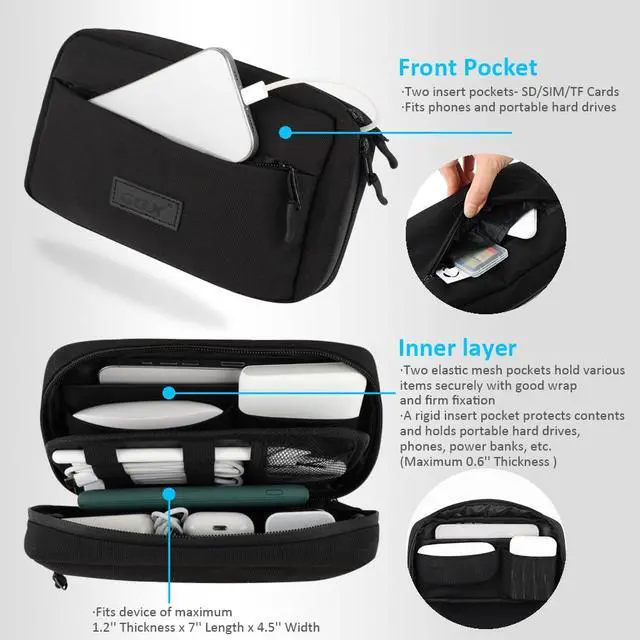 Alt view image 3 of 7 - Cable Organizer Travel Bag, Water Resistant Electronic Accessories Case, All-in-One Tech Storage Pouch for Chargers, Cords, Batteries,Phone, Hard Drive & Power Bank, Black