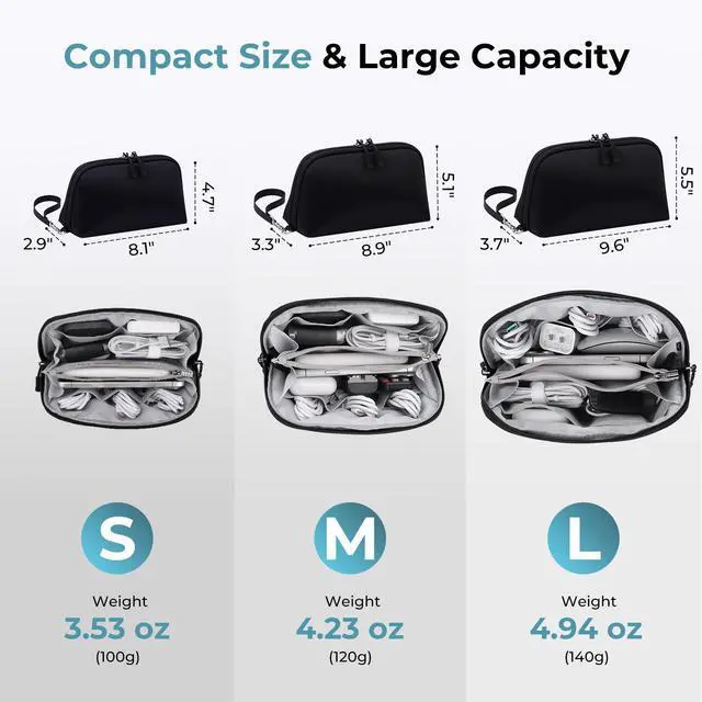 Alt view image 3 of 7 - Travel Cable Organizer - 8 Compartments Lightweight Water Resistant Tech Pouch with Wrist Strap Portable Electronic Accessories Case for Cord Charger Storage for Travel Home Office Black (Medium)
