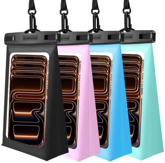 Main image of 4 Pack Floating Waterproof Phone Pouch - Universal Large Floatable Water Proof Dry Bag Case - Float Clear Cell Holder with Lanyard - for iPhone 17 Pro Max Samsung Galaxy - Beach Swimming Pool