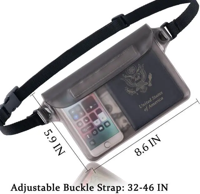 Alt view image 2 of 7 - 2-Pack Waterproof Pouch with Adjustable Waist Strap | Screen Touch Sensitive Dry Bag, Keep Your Phone and Valuables Dry, Perfect for Swimming Kayaking Boating Fishing Beach Diving (Gray+Black)