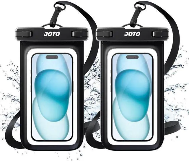 Main image of 2 Pack Universal Waterproof Phone Case for iPhone 17 Air 16 15 14 13 12 11 Plus Pro Max, IPX8 Cellphone Dry Bag XR X SE, Galaxy S23 S22 S21 S20+ S20 S10 Plus Note, Pixel up to 7" -Black