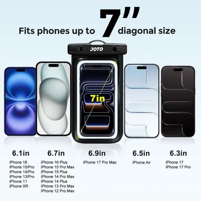 Alt view image 4 of 7 - 2 Pack Universal Waterproof Phone Case for iPhone 17 Air 16 15 14 13 12 11 Plus Pro Max, IPX8 Cellphone Dry Bag XR X SE, Galaxy S23 S22 S21 S20+ S20 S10 Plus Note, Pixel up to 7" -Black