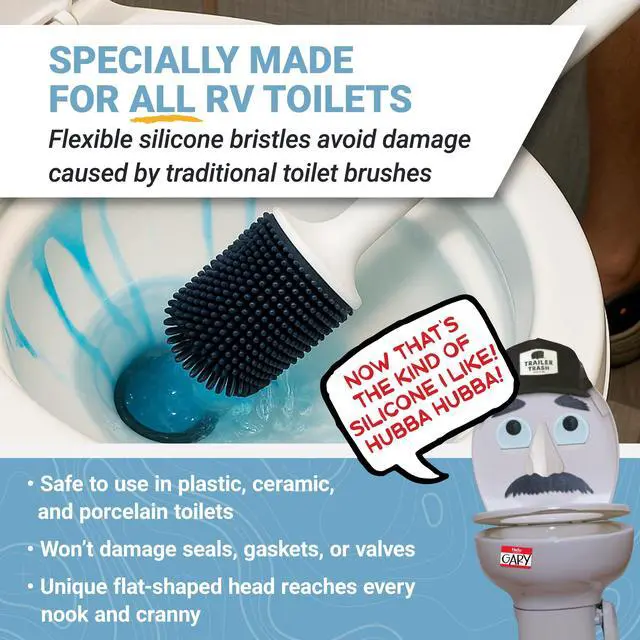Alt view image 2 of 6 - Silicone RV Toilet Brush, Compact, Won't Damage Toilets or Seals, Wall-Mount No-Drip Holder