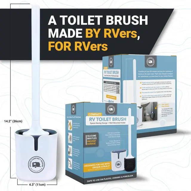Alt view image 3 of 6 - Silicone RV Toilet Brush, Compact, Won't Damage Toilets or Seals, Wall-Mount No-Drip Holder