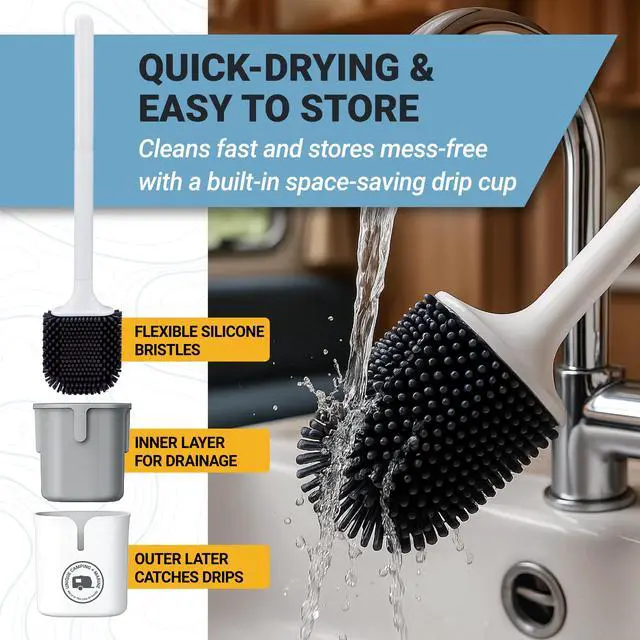 Alt view image 4 of 6 - Silicone RV Toilet Brush, Compact, Won't Damage Toilets or Seals, Wall-Mount No-Drip Holder