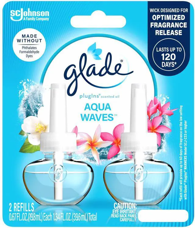Main image of PlugIns Refills Air Freshener, Scented and Essential Oils for Home and Bathroom, Aqua Waves, 1.34 Fl Oz, 2 Count