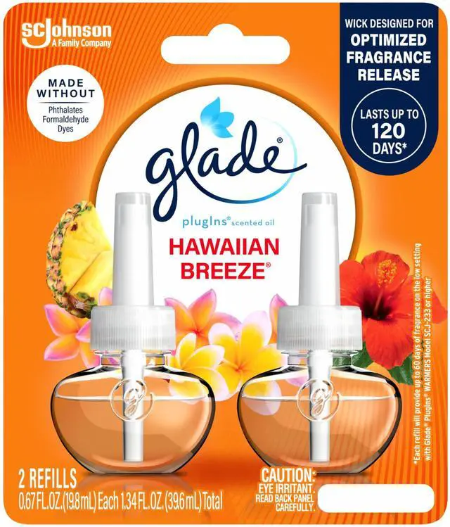 Main image of PlugIns Refills Air Freshener, Scented and Essential Oils for Home and Bathroom, Hawaiian Breeze, 1.34 Fl Oz, 2 Count