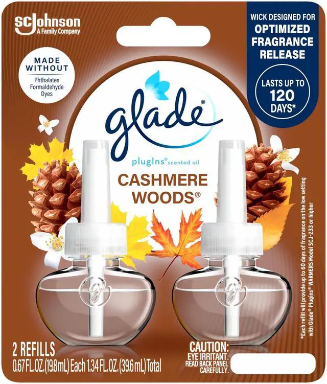 Main image of PlugIns Refills Air Freshener, Scented and Essential Oils for Home and Bathroom, Cashmere Woods, 1.34 Fl Oz, 2 Count