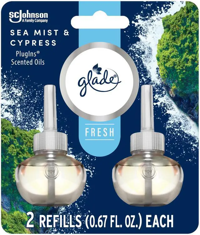 Main image of PlugIns Refills Air Freshener, Sea Mist & Cypress, Scented and Essential Oils for Home and Bathroom, 0.67 Fl Oz, 2 Count