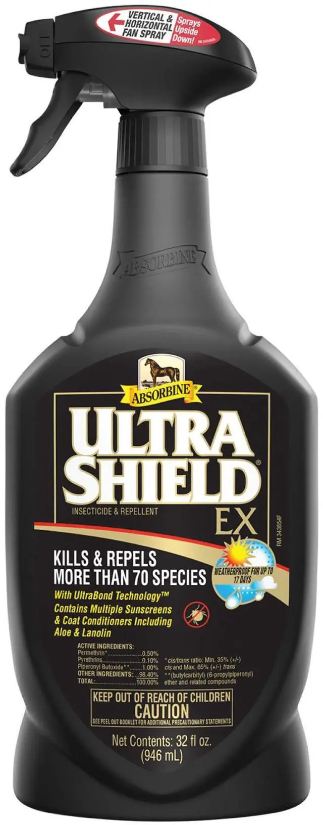 Main image of UltraShield EX 32oz Sprayer Insecticide, Kills & Repels Flies, Mosquitoes, Ticks, Fleas, Lice, Use on Horses, Dogs, Premises