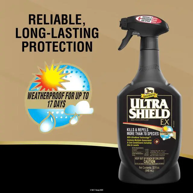 Alt view image 7 of 7 - UltraShield EX 32oz Sprayer Insecticide, Kills & Repels Flies, Mosquitoes, Ticks, Fleas, Lice, Use on Horses, Dogs, Premises