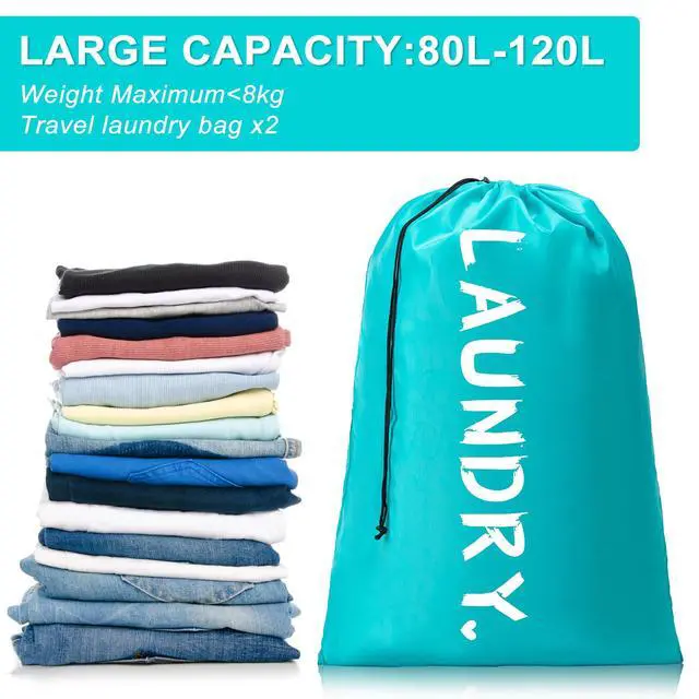 Alt view image 5 of 7 - 2 Pack XL Travel Laundry Bag, Machine Washable Dirty Clothes Organizer with Drawstring,Large Enough to Hold 4 Loads of Laundry, Easy Fit a Laundry Hamper or Basket Travel Essentials 24" x 36"