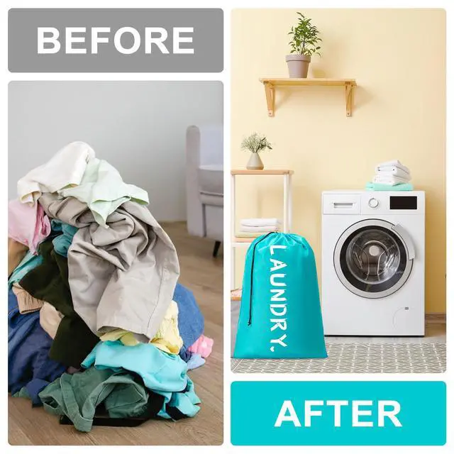 Alt view image 7 of 7 - 2 Pack XL Travel Laundry Bag, Machine Washable Dirty Clothes Organizer with Drawstring,Large Enough to Hold 4 Loads of Laundry, Easy Fit a Laundry Hamper or Basket Travel Essentials 24" x 36"