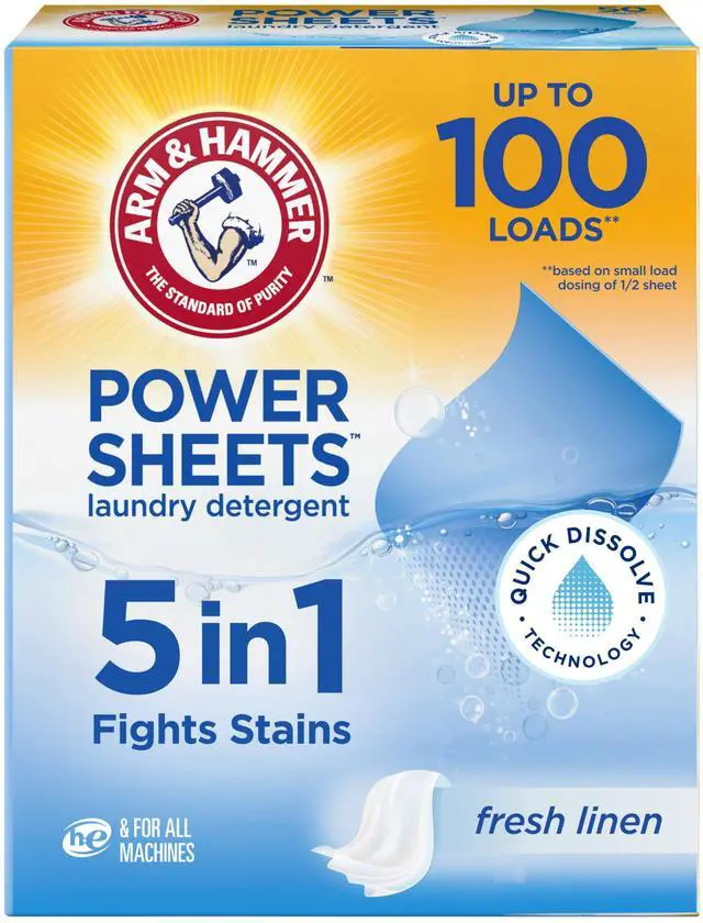 Main image of 5-in-1 Power Sheets Laundry Detergent, Fresh Linen, 50 Count, up to 100 Small Loads