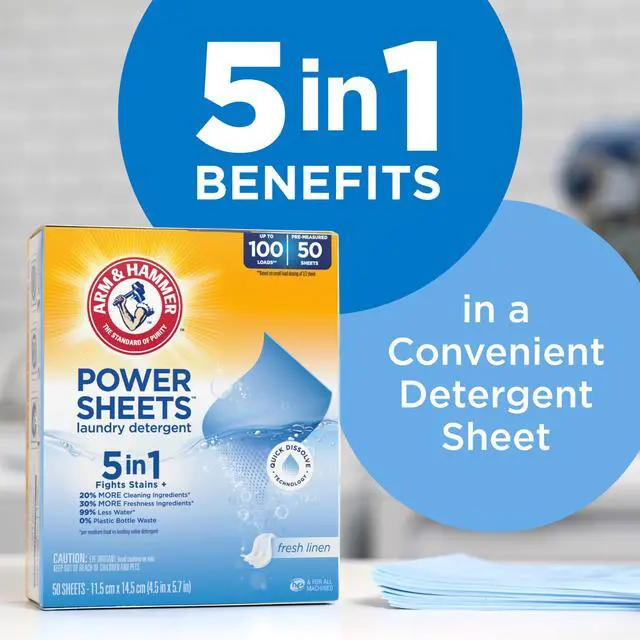 Alt view image 2 of 7 - 5-in-1 Power Sheets Laundry Detergent, Fresh Linen, 50 Count, up to 100 Small Loads
