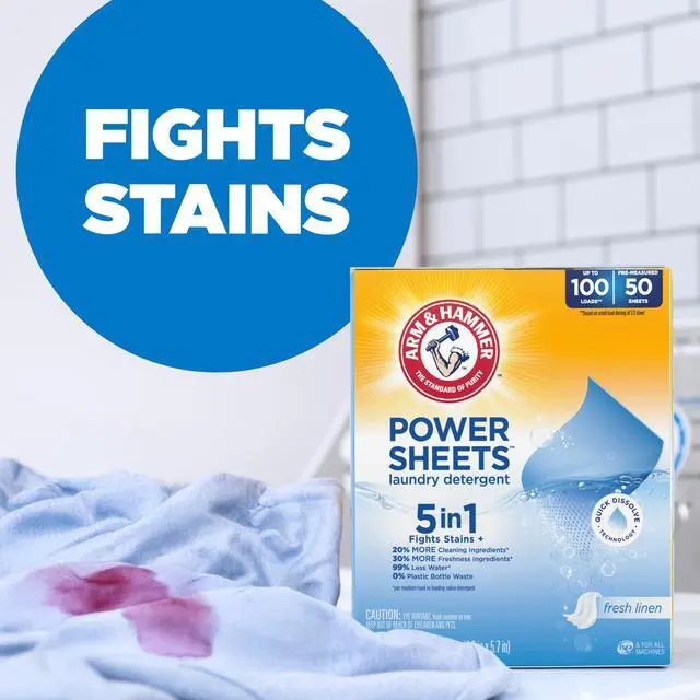 Alt view image 3 of 7 - 5-in-1 Power Sheets Laundry Detergent, Fresh Linen, 50 Count, up to 100 Small Loads