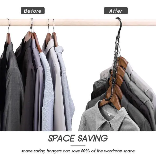 Alt view image 3 of 7 - 10 Pack Space Saving Hangers, Black, Premium Smart Hanger, Closet Organizers and Storage, Sturdy Cascading Hangers with 5 Holes for Heavy Clothes, College Dorm Room Essentials