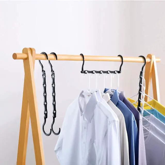 Alt view image 6 of 7 - 10 Pack Space Saving Hangers, Black, Premium Smart Hanger, Closet Organizers and Storage, Sturdy Cascading Hangers with 5 Holes for Heavy Clothes, College Dorm Room Essentials