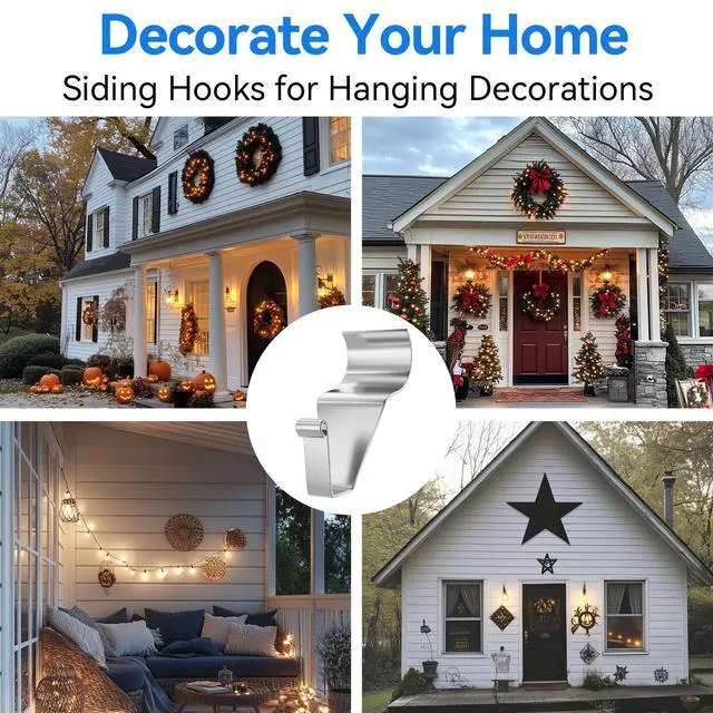 Alt view image 2 of 7 - Vinyl Siding Hooks Hanger 10 Pack, Heavy Duty Siding Clips for Hanging on Patio, No-Hole Needed Stainless Steel Siding Hook to Decor Wreath Things for Horizontal Vinyl Siding